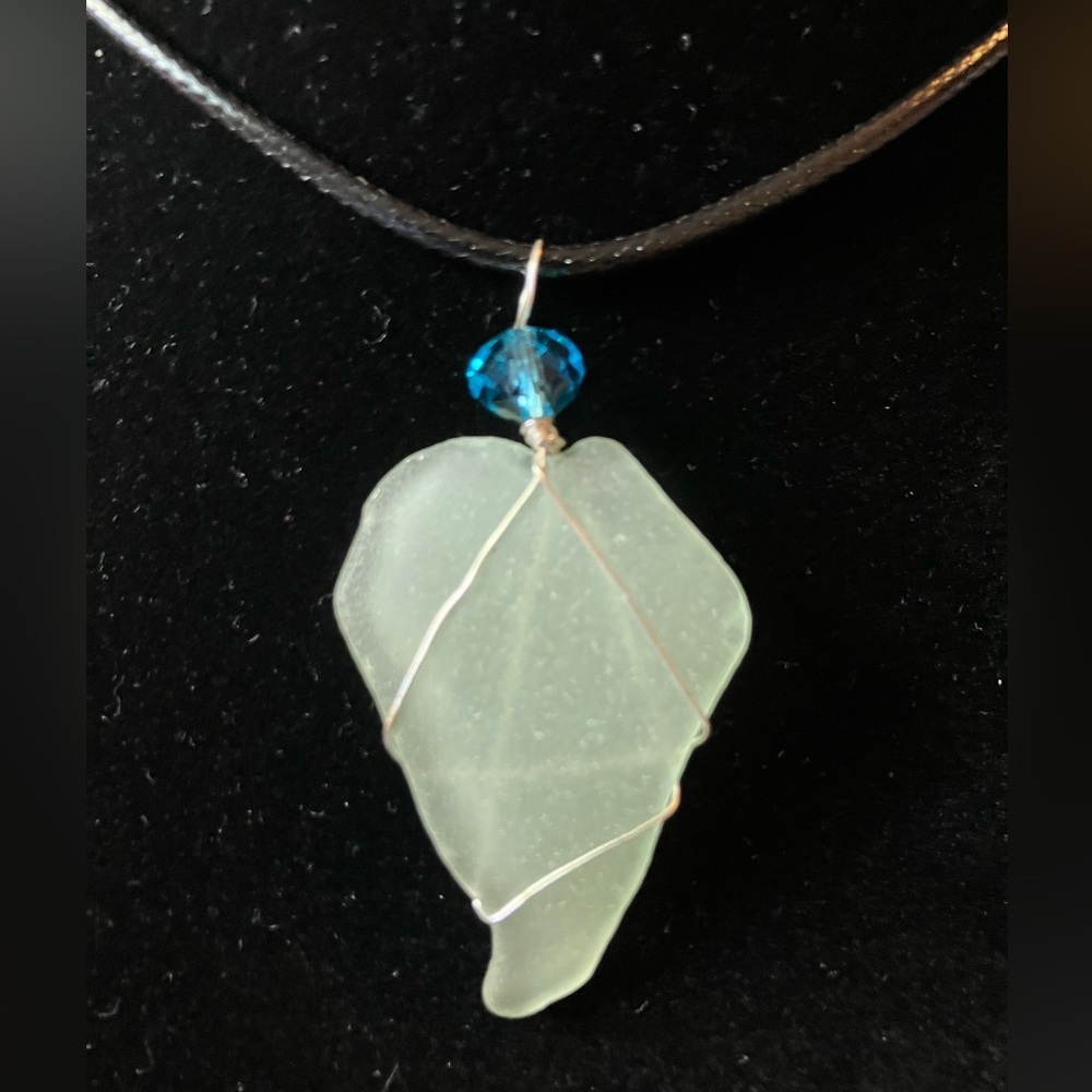 #75 handmade seaglass necklace aqua